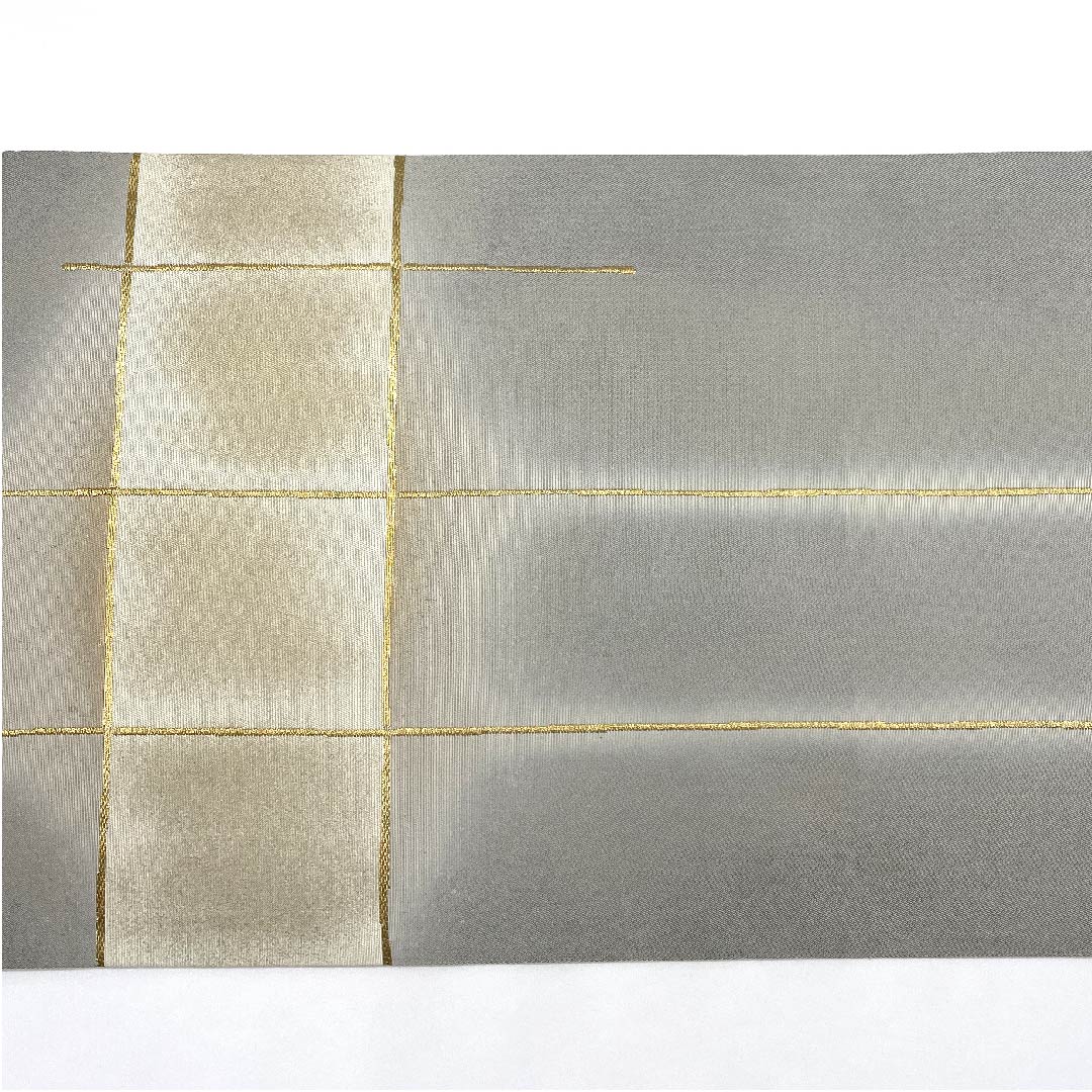 袋帯 薄鼠色（うすねずいろ） 幾何学模様 加納幸 帯丈432cm 正絹 Aランク ポイント柄 フォーマル グレー系 1123006803322