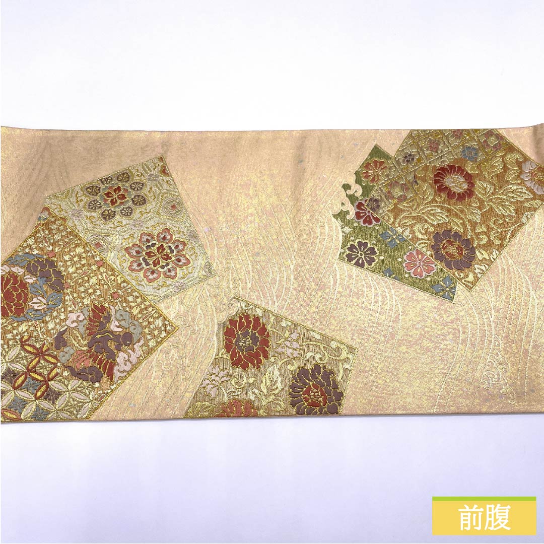 袋帯 正絹 乙女色（おとめいろ） 留袖用 扇面 七宝 宝相華 帯丈442cm Sランク 六通 フォーマル ピンク系 1123013372313