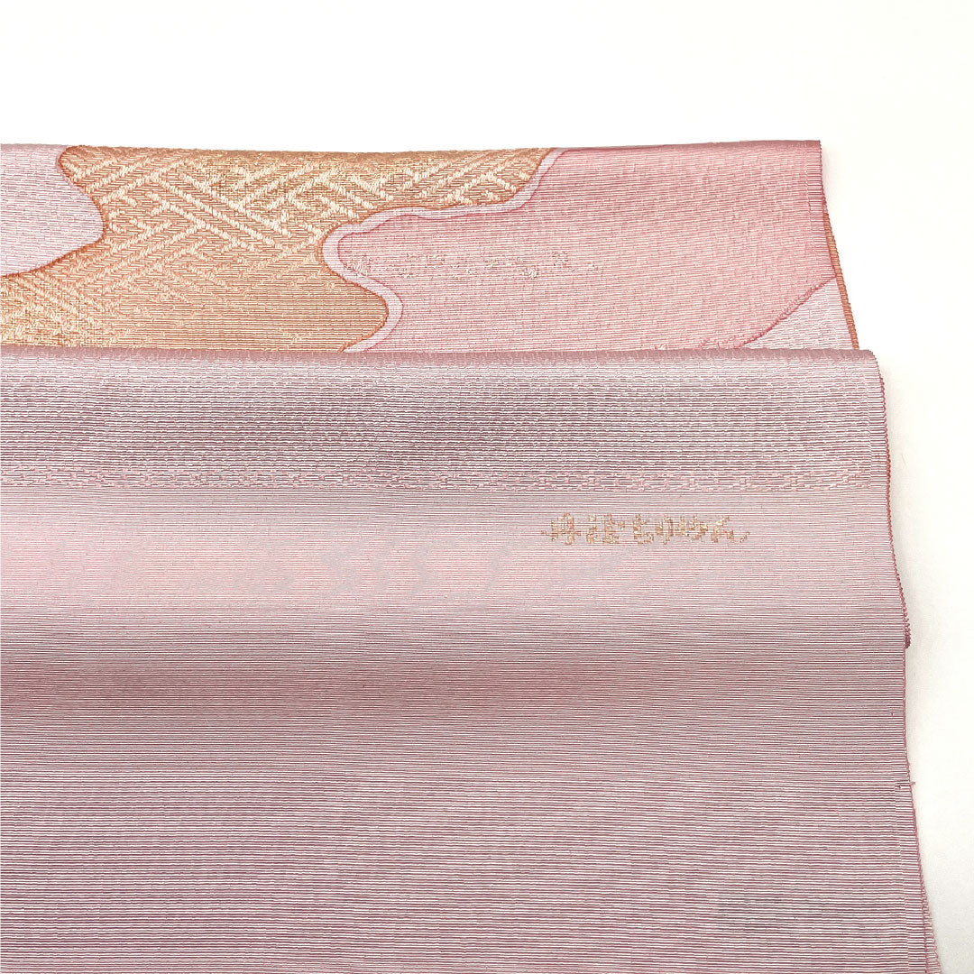(Like New) Semi-Formal Silk Obiage (Sash) in Arasomeiro (Faded Red) with Tango Chirimen Chirimen Fabric, Classic Pattern, Long Length: Approx. 191cm, Width: Approx. 29.5cm, Pink, Product Number: 1136001241913