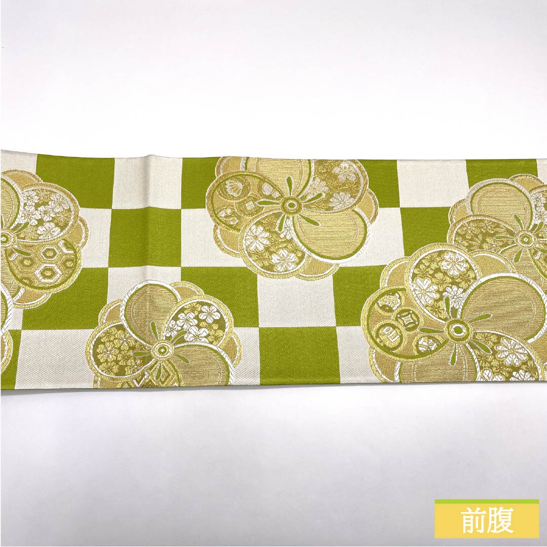 振袖帯　袋帯　市松　ゴールド　黄緑　着物　104a d 振袖帯 袋帯 市松 ゴールド 黄緑 着物 104a d