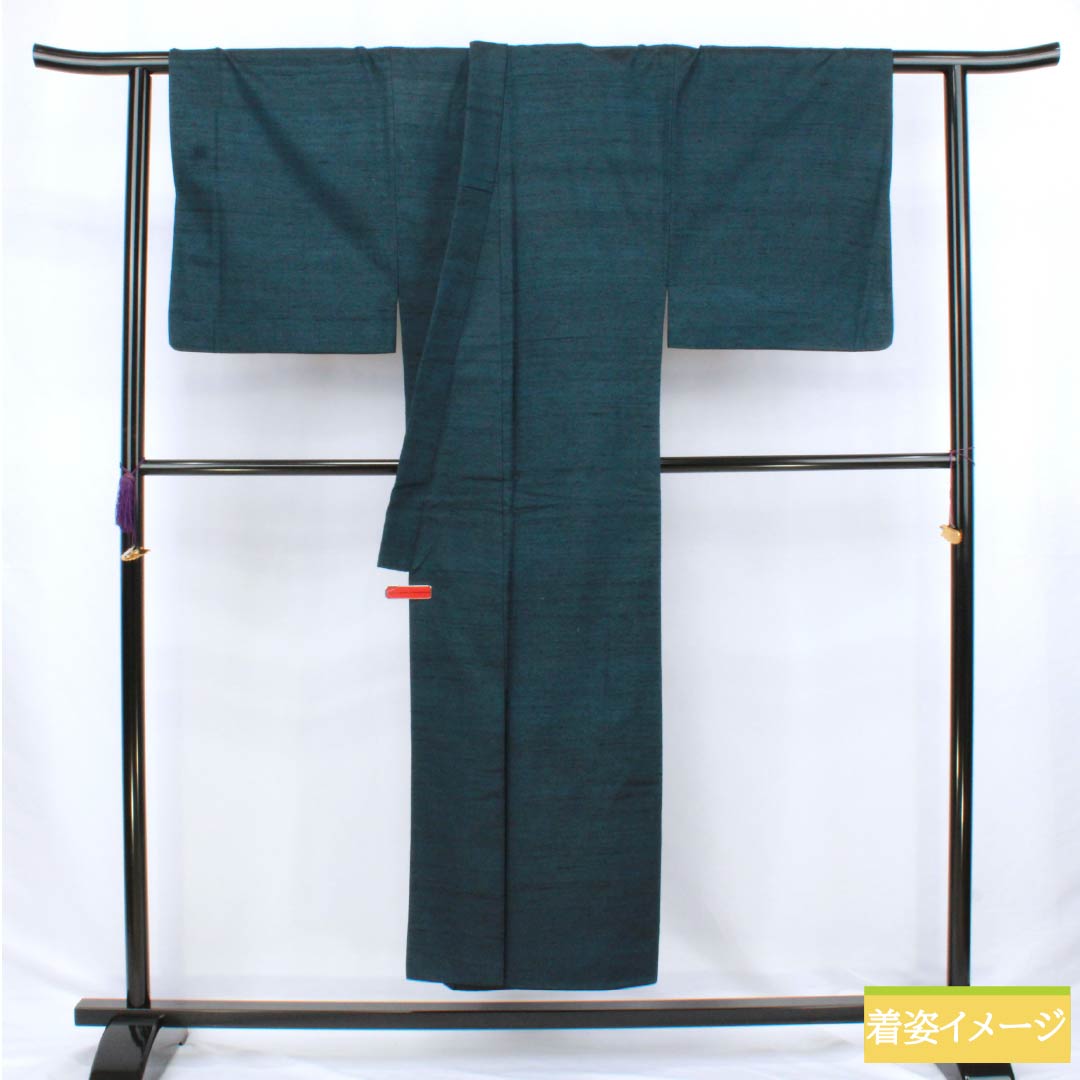 男物 正絹 Aランク 身丈149cm 裄丈71cm 藍鉄色（あいてついろ） 紬地 アンサンブル 袷 青系 1119001263417