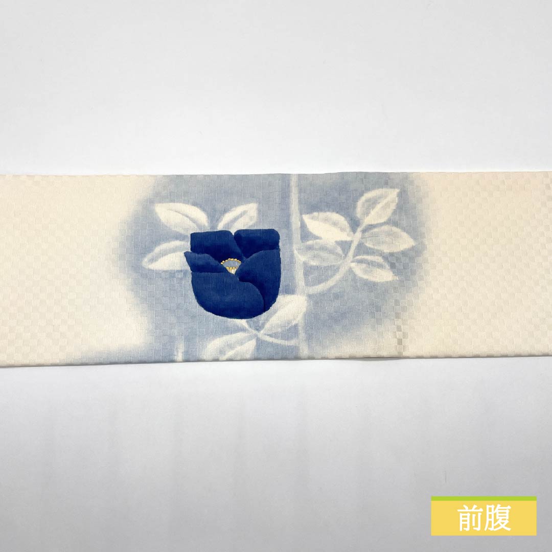 名古屋帯 染め帯 椿 作家物 帯丈396cm 正絹 Sランク ポイント柄 カジュアル 白系 1124006712411 名古屋仕立て