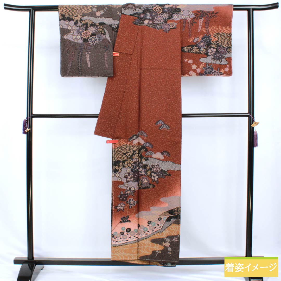 Hōmongi (silk, S rank, lined, length 153cm,裄丈63cm) - Kishizumiiro, Shuan-iro, Kyo-Yuzen, Shibori, Gin-Tōshi, classic pattern, multi-color. Product number: 1112007702228
