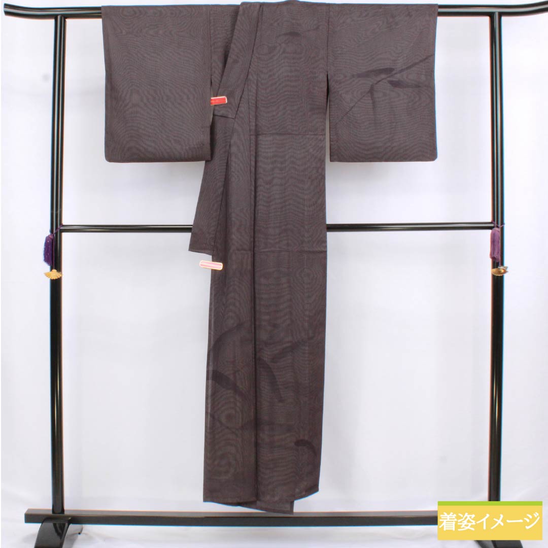 夏物 正絹 訪問着 身丈149cm 裄丈63cm 紫烏色（しうしょく） 京友禅 笹 二重紗 Sランク 紫系 1132002792120