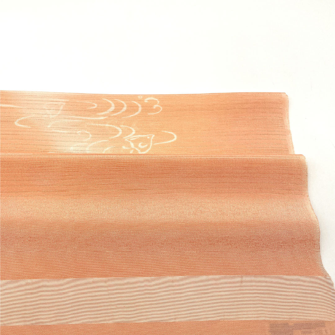 (Like New) Silk Obiage (Sash) - New, Casual, Shinonome-iro (Shinonome Color) Summer, Houndstooth Pattern, Flowing Water Design, Approximately 180cm Long, 30cm Wide, Pink, Product Number: 1136001541913