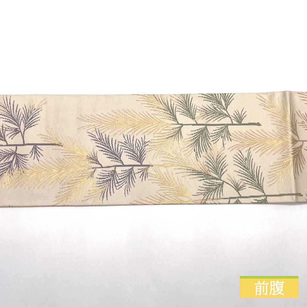 Nagoya Obi, Natural Color (Kinariiro), Wood and Plant Pattern, 361cm Long, Pure Silk, S-Rank, Full Length, Semi-Formal, Cream, Item Number: 1124008432315, Nagoya Style