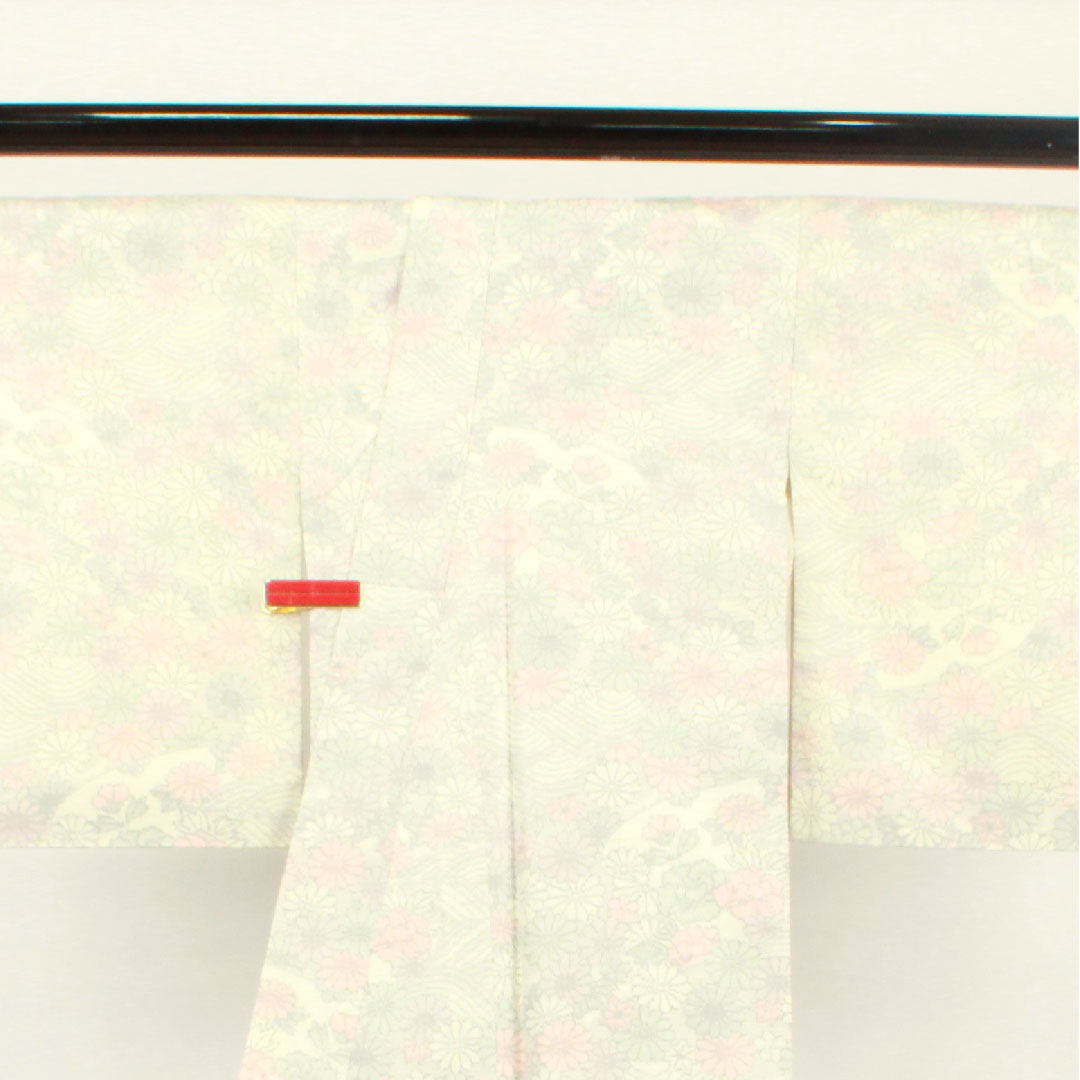 紬 身丈153cm 裄丈62.5cm 草花模様 ポリ Aランク 袷 白系 1116002143211