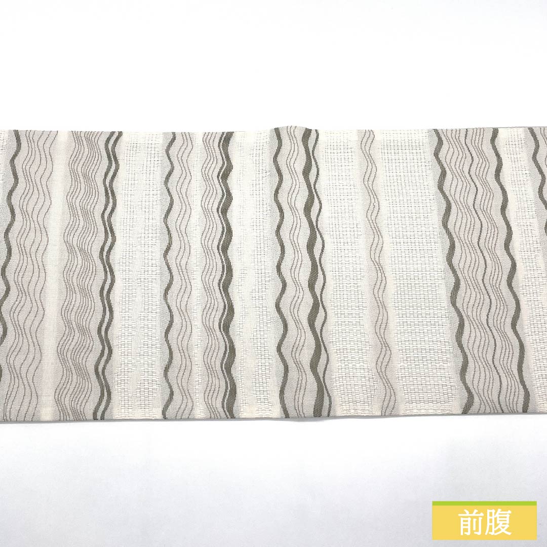 （京袋帯）名古屋帯 ポリエステル Sランク 生成り色（きなりいろ） 京袋帯 波 横段調 帯丈390cm 全通 カジュアル 白系 1124010902411 開き仕立て