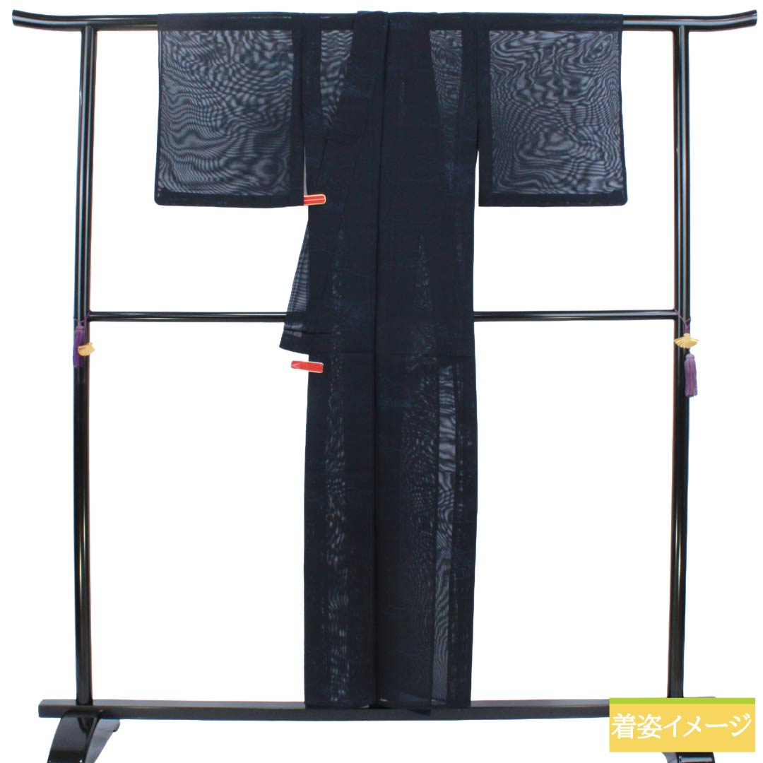 リサイクル着物】夏物 正絹 色無地 Sランク 身丈153cm 裄丈63cm 濃紺色