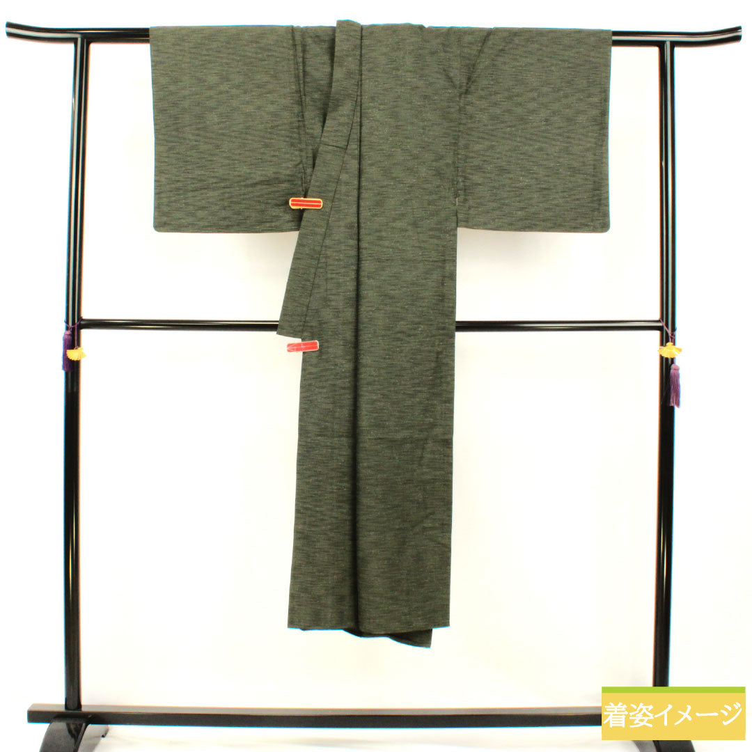 男物 正絹 Sランク 身丈133.5cm 裄丈65cm 鈍色（にびいろ） しつけ糸付き 単衣 緑系 1119001682319