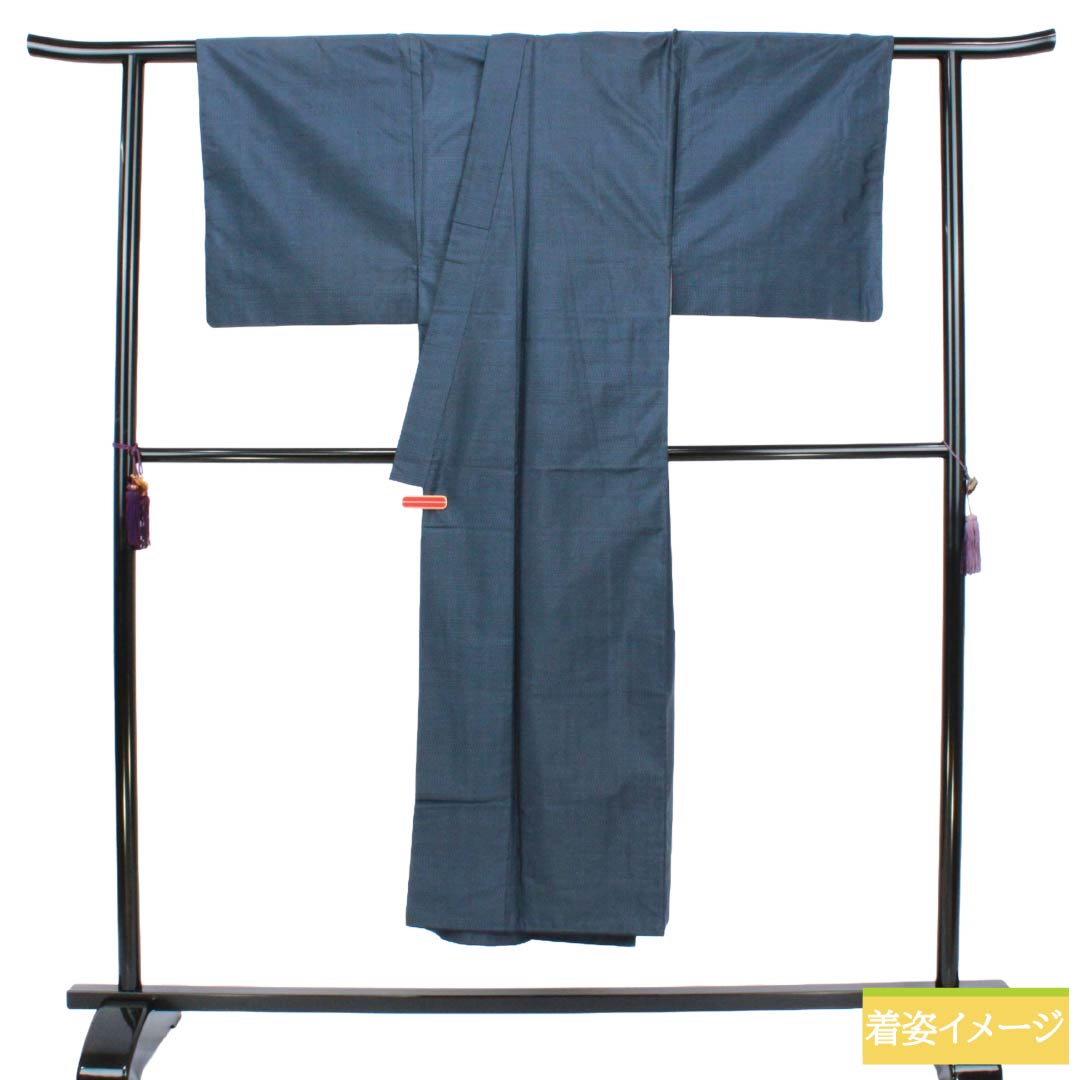 男物 正絹 Sランク 身丈144.5cm 裄丈68cm  大島紬 横双 袷 紺系 1119002142418