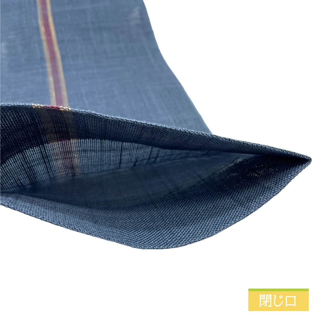 【未仕立】半幅帯 正絹 Aランク 裏色（うらいろ） 夏帯 縞 帯丈384cm 青系 1125004143317