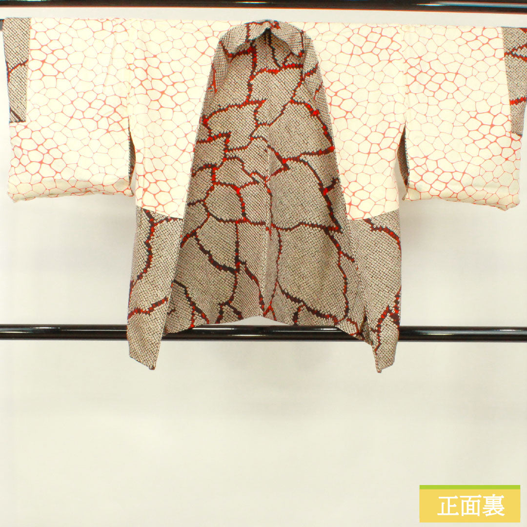 羽織 正絹 身丈78.5cm 裄丈65.5cm 総絞り 抽象模様 しつけ糸付き 未使用品 Sランク 袷 黒系 1117001082910