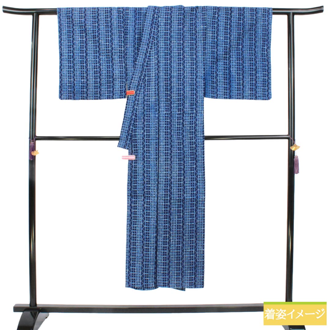 メンズ浴衣 木綿 Sランク 身丈143.5cm 裄丈68cm 紺桔梗色（こんききょういろ） 抽象模様 単衣 紺系 1138001142418