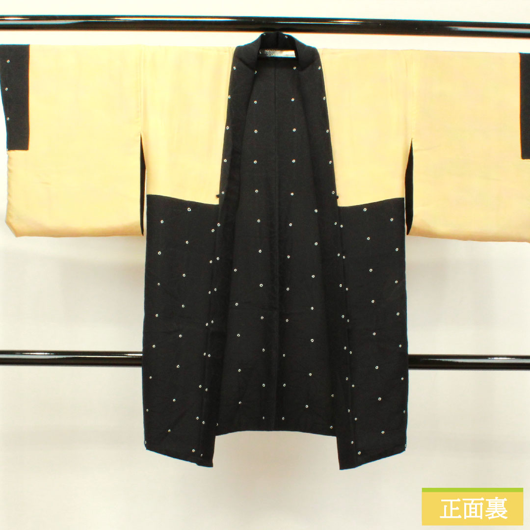 羽織 正絹 身丈95cm 裄丈66.5cm 麻の葉 Sランク 袷 黒系 1117000942910