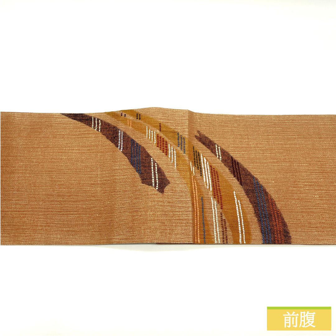 袋帯 正絹 Sランク 丁子茶色（ちょうじちゃいろ） 抽象模様 帯丈458cm 六通 カジュアル 茶系 1123016622414