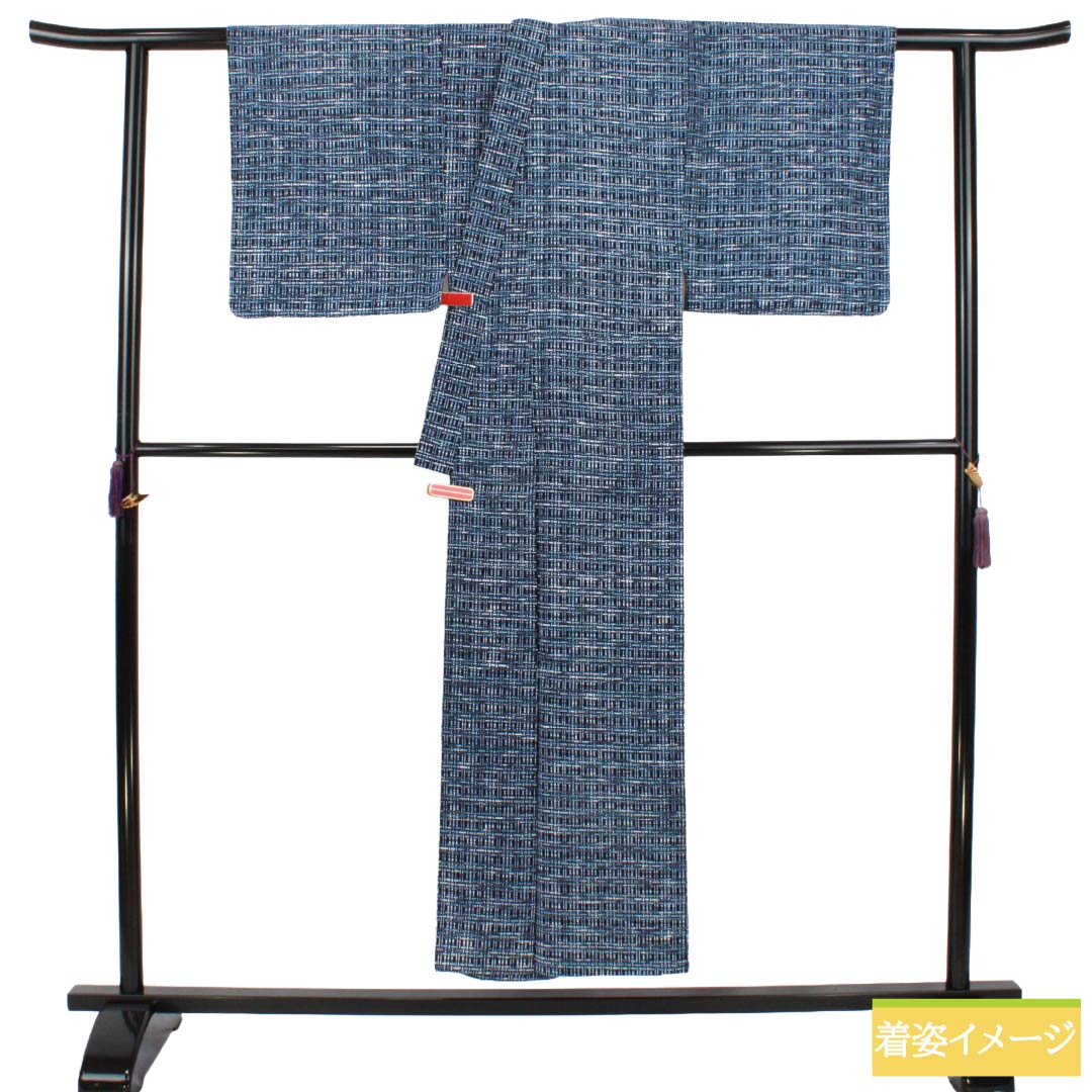 メンズ浴衣 木綿 Sランク 身丈150cm 裄丈65cm 紺色（こんいろ） 幾何学模様 居敷当て付き 単衣 紺系 1138000752518