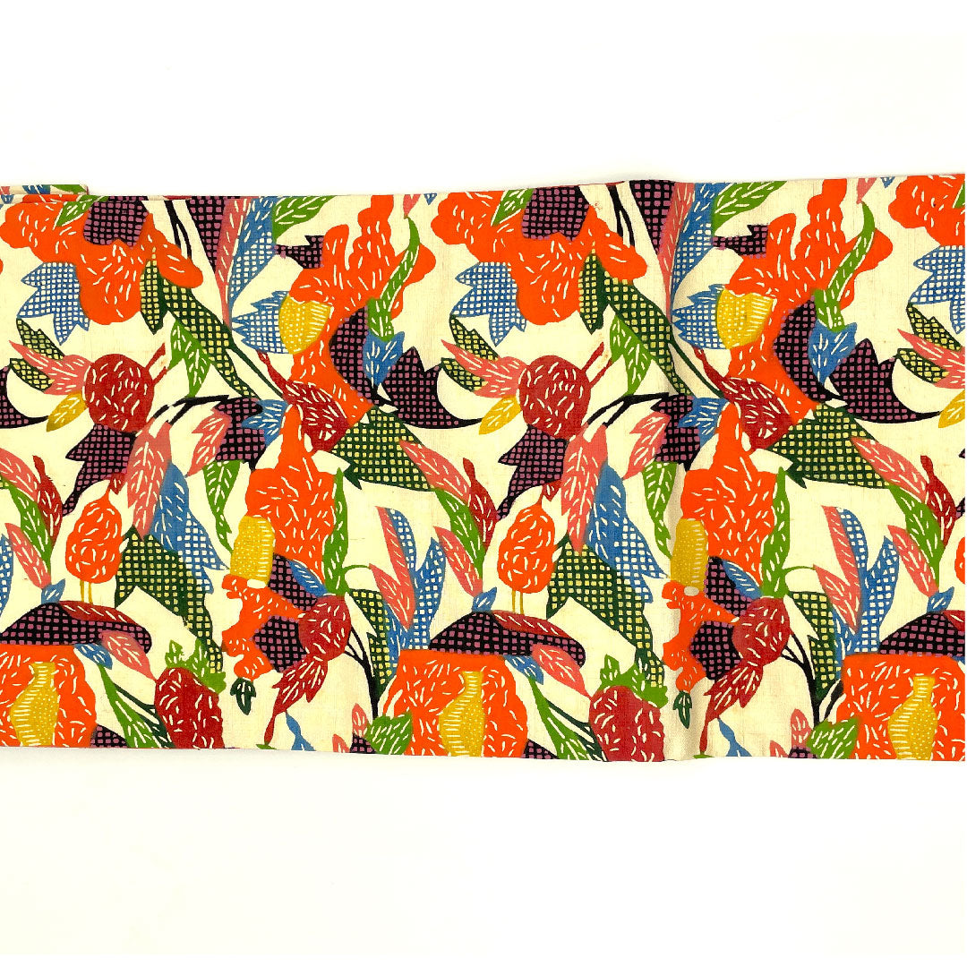 名古屋帯 型染 染め帯 抽象模様 帯丈353cm 正絹 Aランク 全通 カジュアル クリーム系 1124002043315