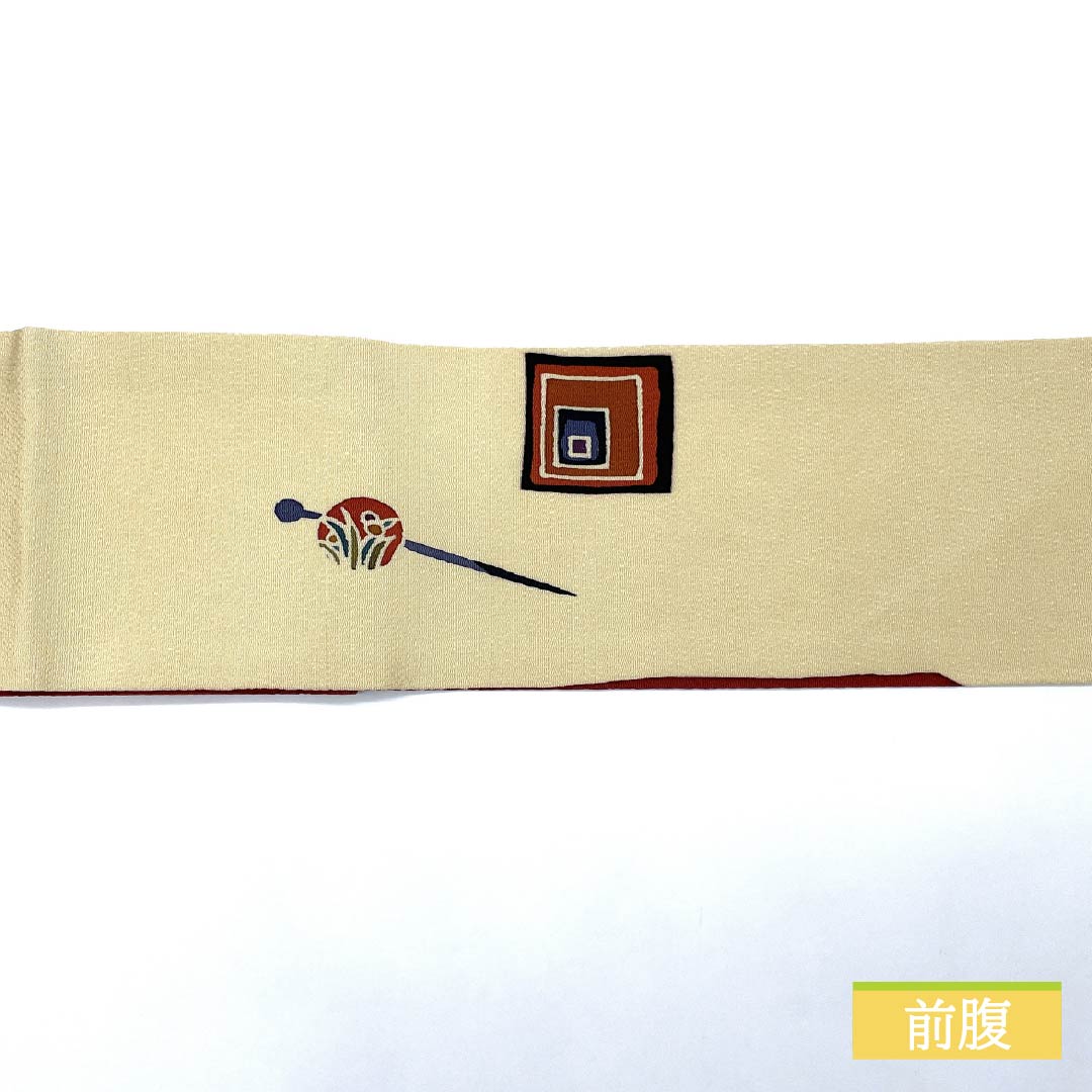 名古屋帯 生成り色（きなりいろ） 京紅型 かんざし ちりめん地 帯丈380cm 正絹 Sランク ポイント柄 カジュアル クリーム系 1124006662415 名古屋仕立て