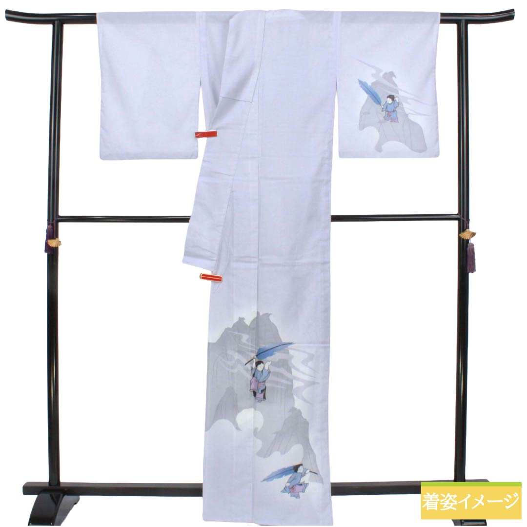 夏物 ポリエステル 付下げ Aランク 身丈165.5cm 裄丈65.5cm 雪色（せっしょく） 洗える着物 唐子模様 絽 グレー系 1132006293522