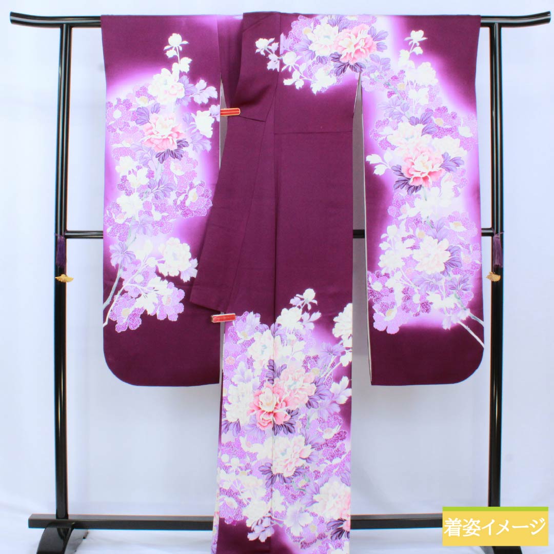 振袖 正絹 Aランク 身丈169cm 裄丈69cm 袷 似紫色（にせむらさきいろ） 京友禅 草花 紫系 1113002153520