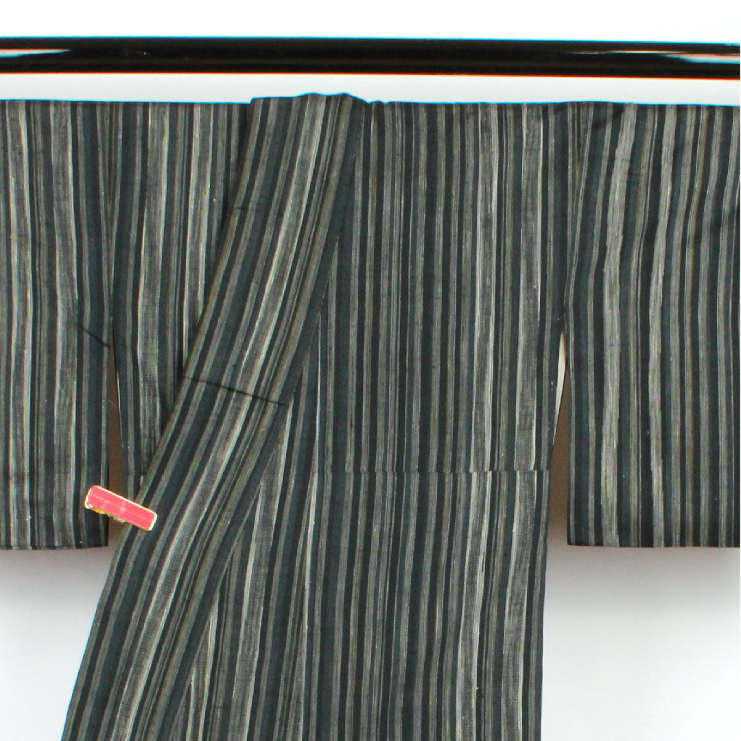 紬 身丈150cm 裄丈65cm 縞 十日町紬 正絹 Aランク 袷 グラデ 1116001833199