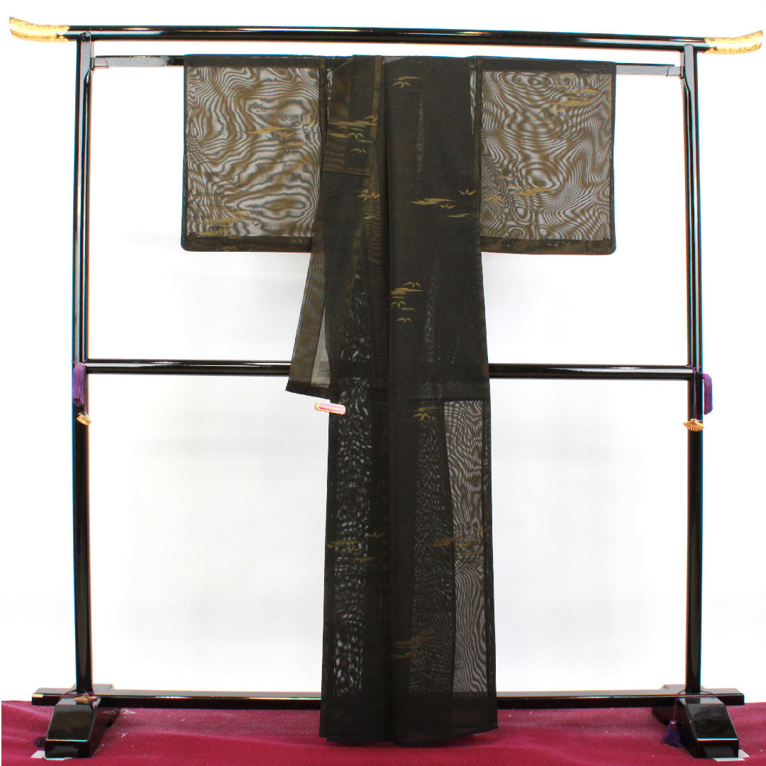 夏物 正絹 色無地 身丈162cm 裄丈67cm  抽象模様  紗 Sランク 黒系 1132001132410