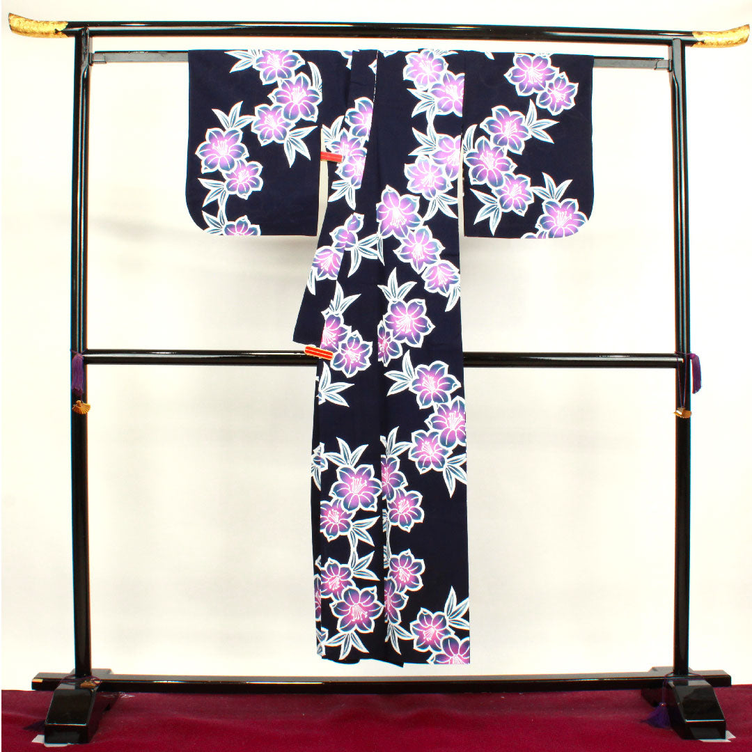 浴衣 濃紺色 スミレ 木綿 Sランク 単衣 身丈149cm 裄丈62cm 紺系 1118003692118