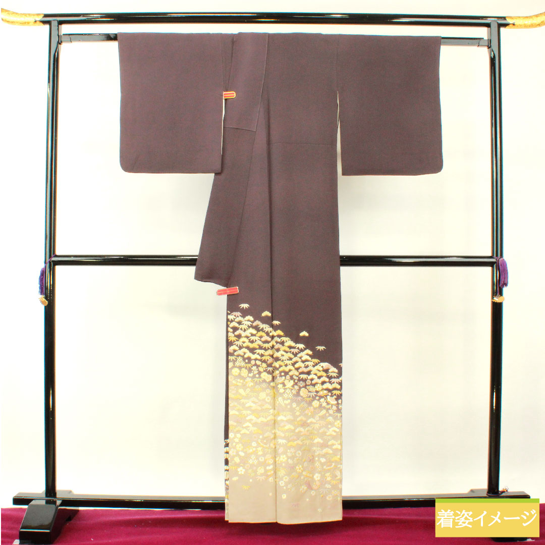 色留袖 正絹 身丈159.5cm 裄丈66cm 袷 紫烏色（しうしょく） 蘇州刺繡 吉祥文様 パールトーン加工 Aランク 紫系 1111001303320