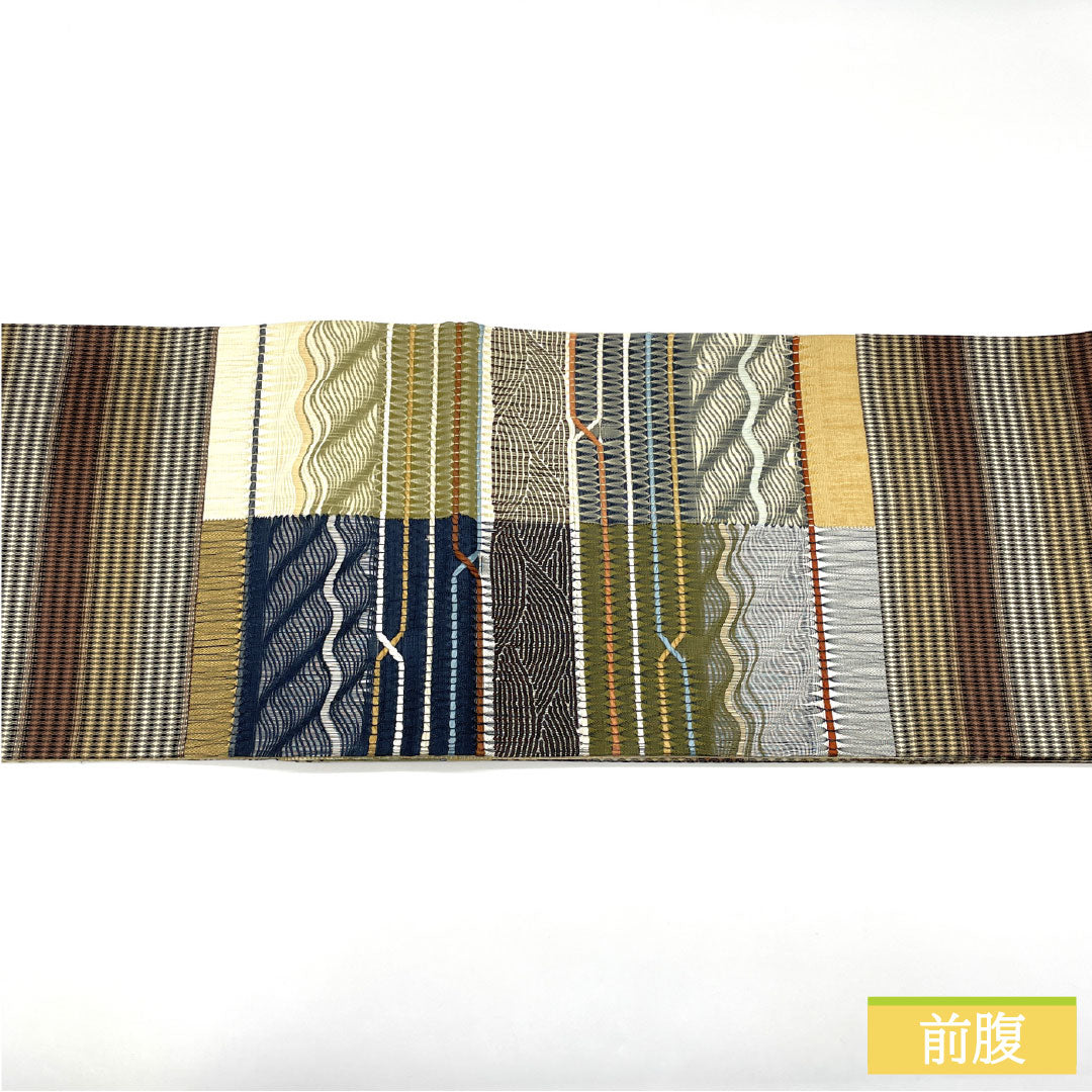 リサイクル着物】袋帯 正絹 Sランク 辻本和顕 作家物 櫛織 平織 抽象