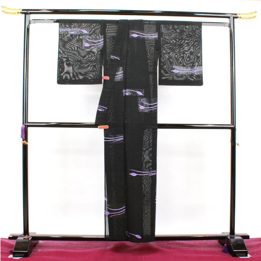 Summer pure silk tsumugi length 155cm sleeve length 62.5cm abstract pattern gauze rank S black 1132000932310