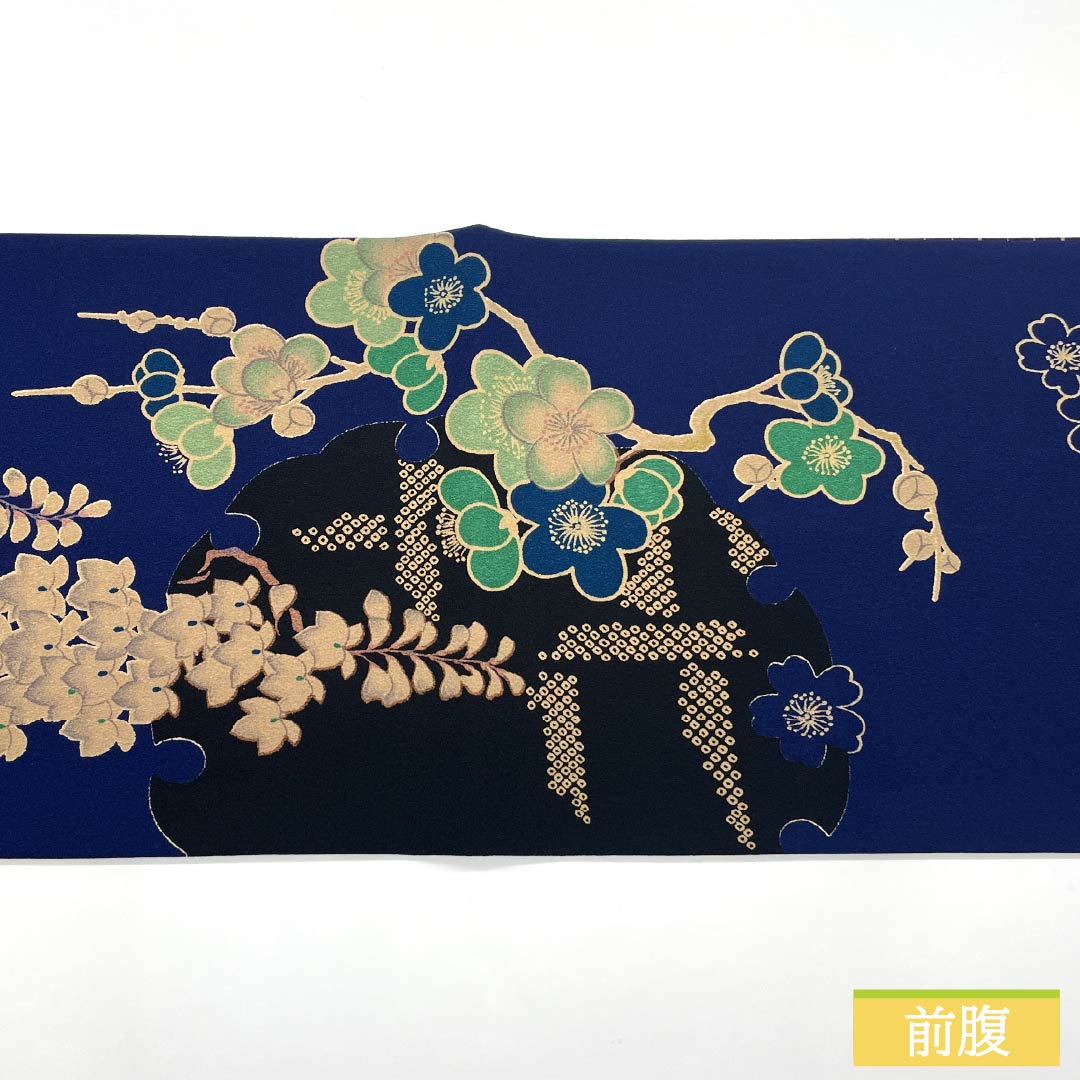 （京袋帯）名古屋帯 ポリエステル Aランク 瑠璃紺色（るりこんいろ） リバーシブル 染め帯 雪輪 帯丈396cm 六通 カジュアル 青系 1124011033417 開き仕立て