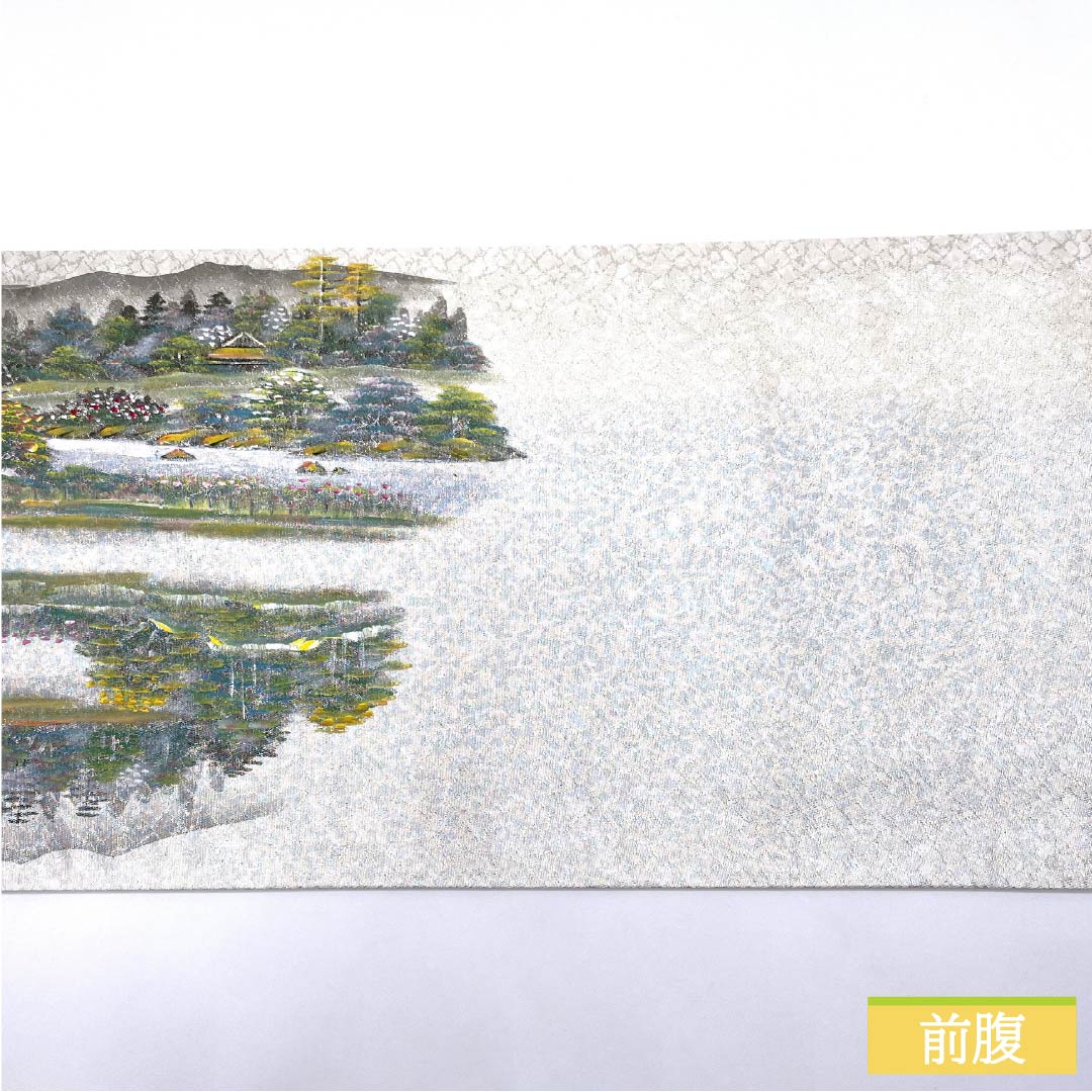 Fukuro Obi, pure silk, silver (gin-iro), artist's work, spring orchid, landscape pattern, obi length 470cm, A rank, point pattern, casual, silver 1123012553422