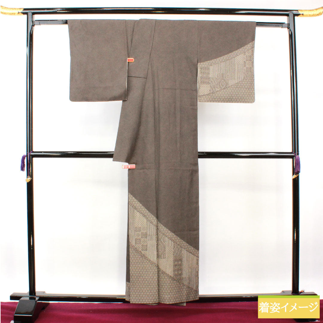 訪問着 正絹 袷 身丈156.5cm 裄丈64cm 江戸小紋 鮫 Sランク 黒系 1112004022310