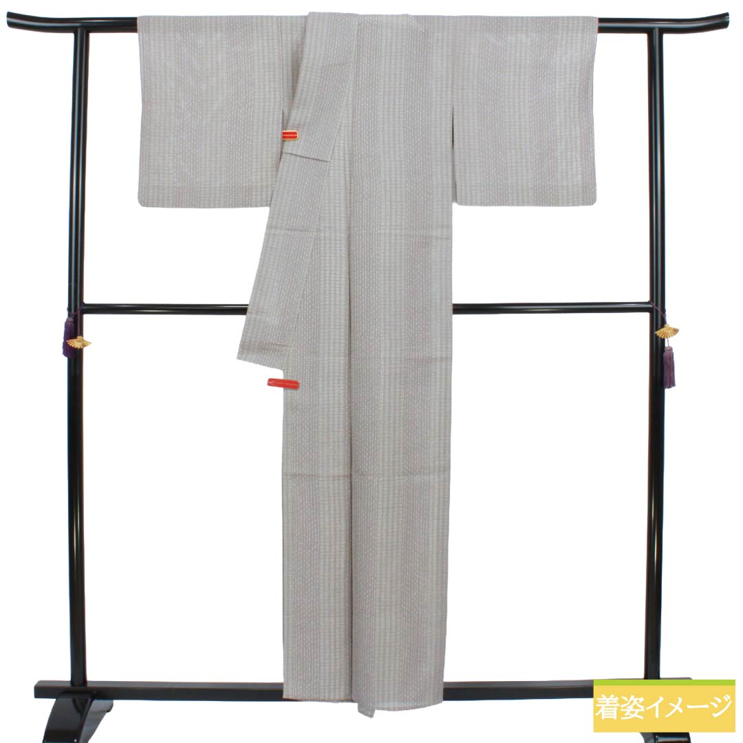 夏物 正絹 小紋 Sランク 身丈156cm 裄丈63.5cm 京極生壁色（きょうごくなまかべいろ） 江戸小紋 抽象模様 絽 グレー系 1132005082322