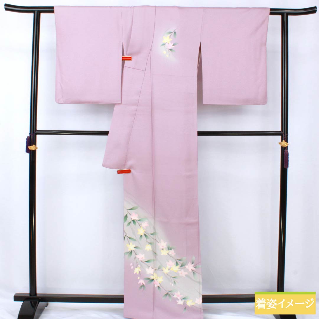 訪問着 正絹 Bランク 袷 身丈165.5cm 裄丈67.5cm 淡紅藤色（うすべにふじいろ） 付下げ 草花 紫系 1112007404520