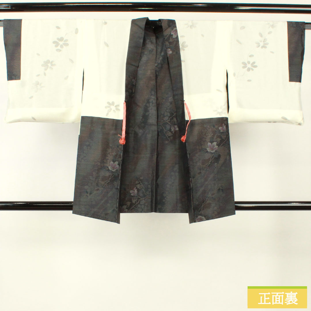 羽織 正絹 身丈80.5cm 裄丈63cm 大島紬 緯総絣 草花模様 Sランク 袷 グレー系 1117001172922