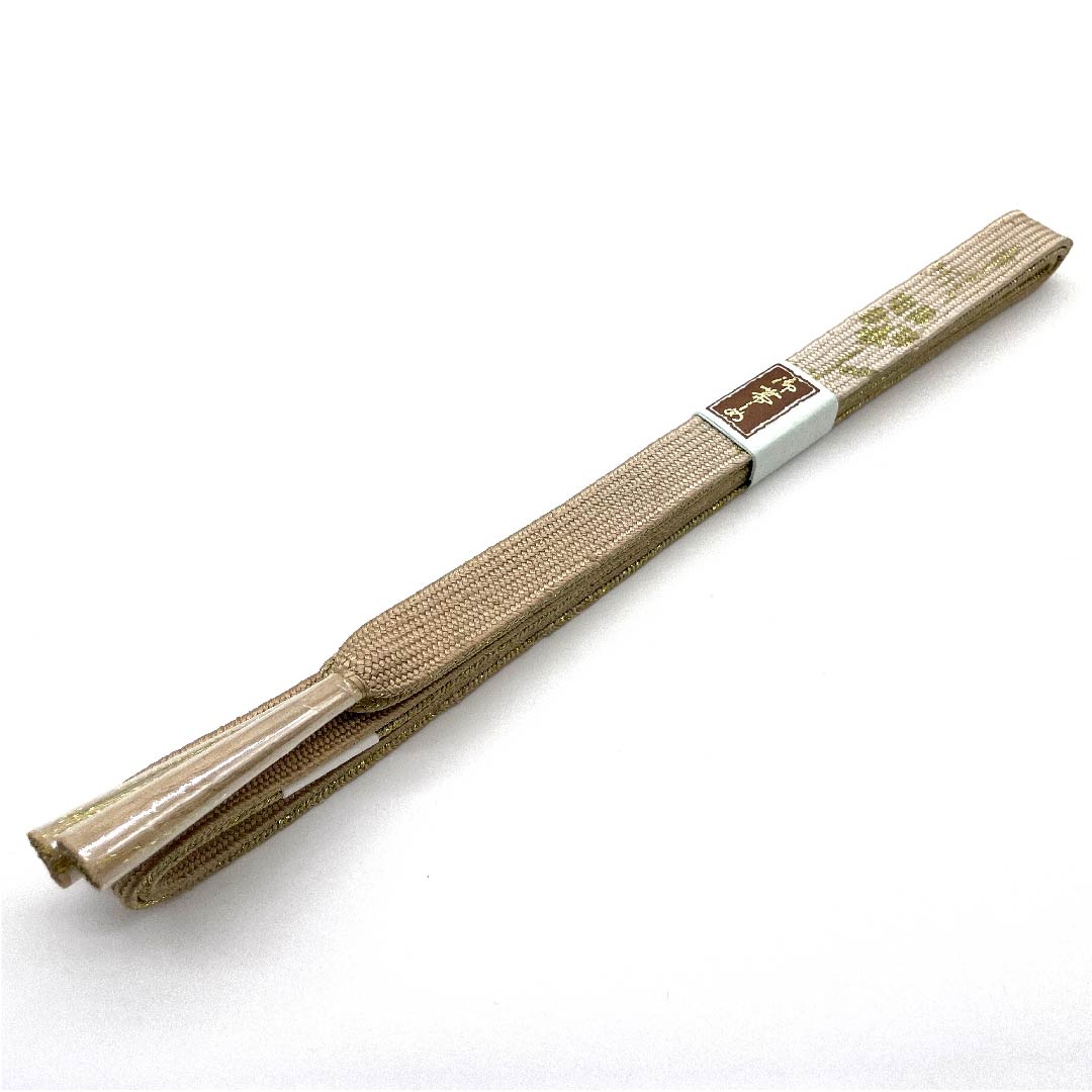 (New old stock) Obijime (sash fastener) Pure silk, quarter-length string, pine dyed, uses metal thread, new old stock, length approx. 162cm, width approx. 1.5cm, semi-formal, S rank, beige, 1135001842925