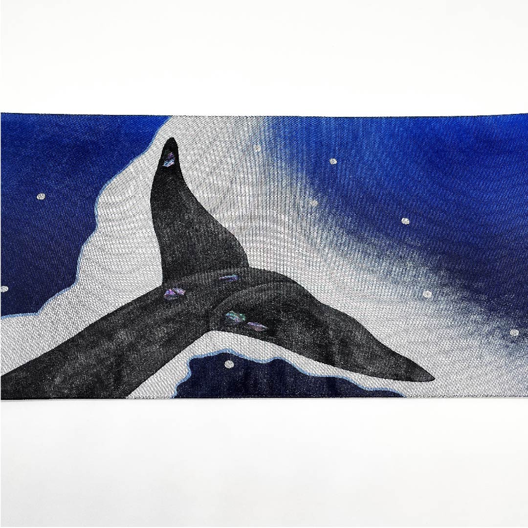 （未仕立）袋帯 濃紺色（のうこんいろ） クジラ リバーシブル 帯丈450cm 正絹 NEWランク 六通 カジュアル 青系 1123009561317