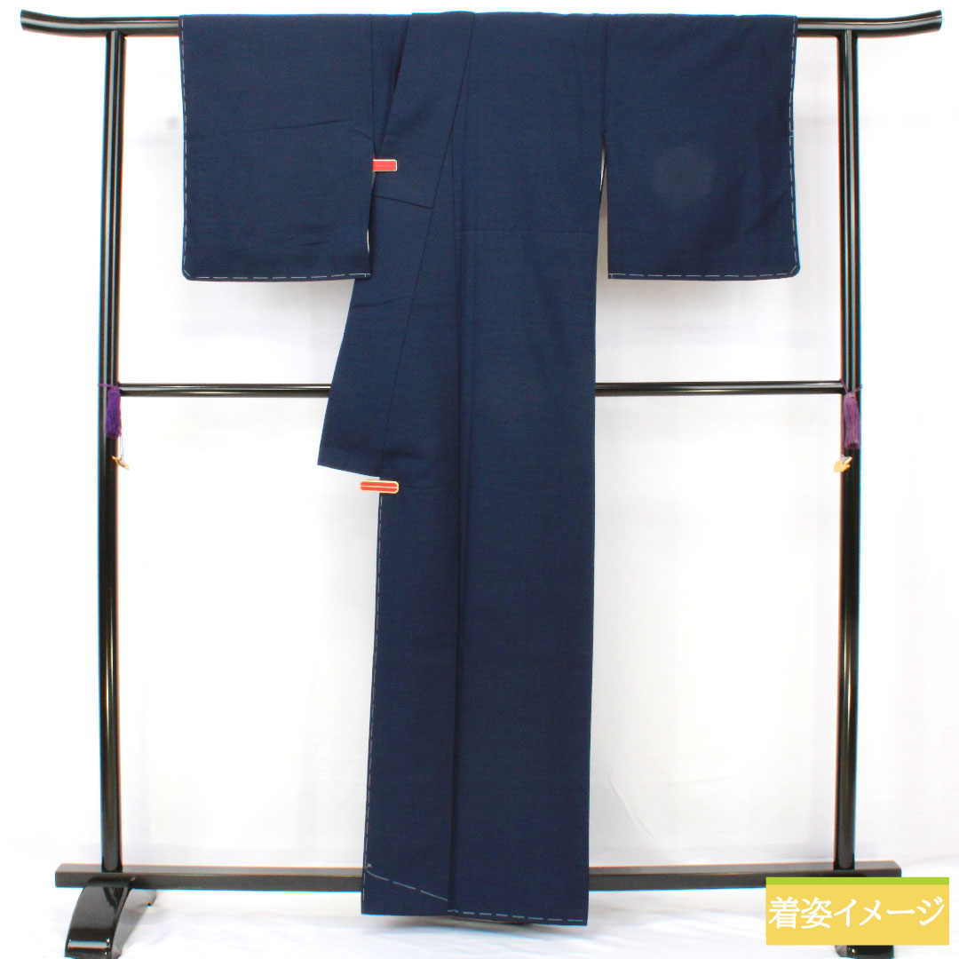 色無地 正絹 身丈161cm 裄丈68cm 紺鉄色（こんてついろ） 紬地 素無地 しつけ糸付き 袷 Aランク 紺系 1114002063418