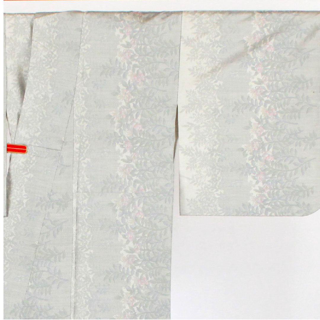 大島紬 身丈160cm 裄丈66cm 草花模様 正絹 Bランク 袷 グレー系 1116001484422