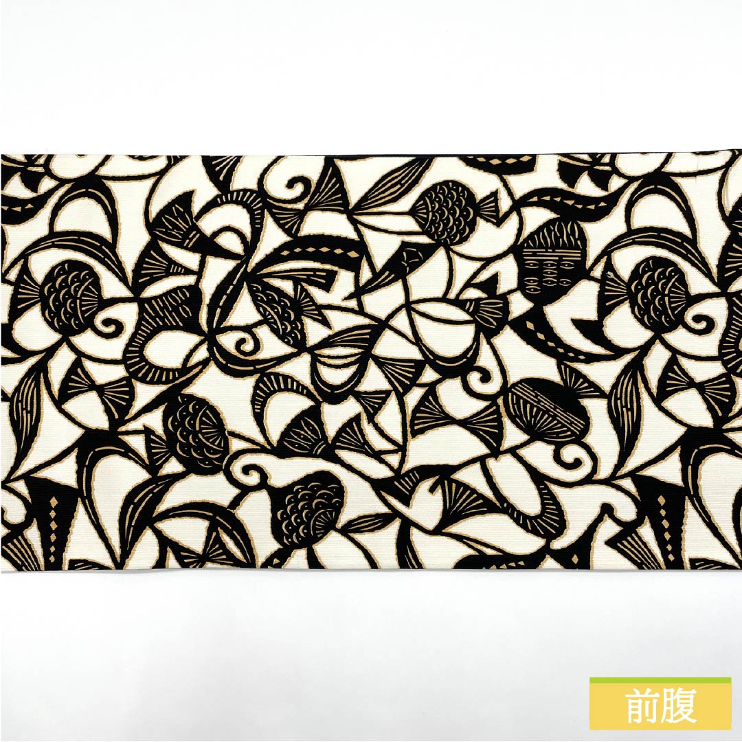 袋帯 正絹 胡粉色（ごふんいろ） 抽象模様 帯丈450cm Sランク 全通 カジュアル 白系 1123012482411