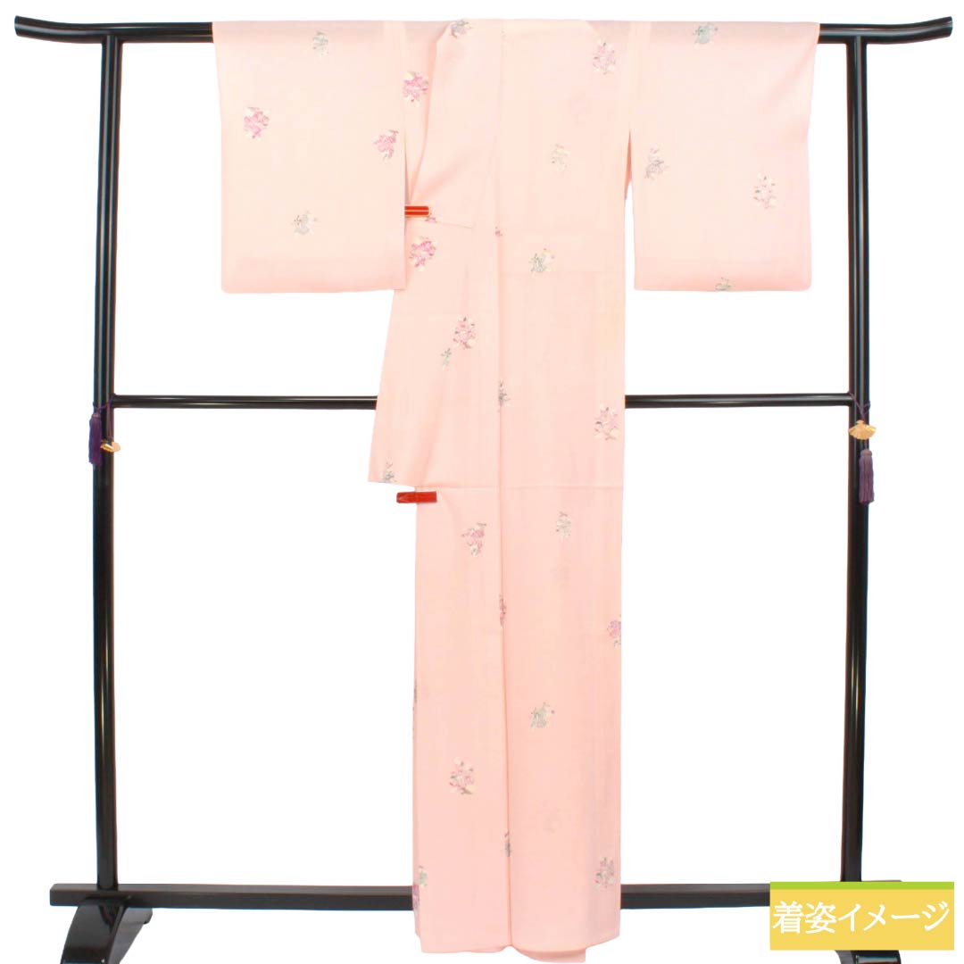 リサイクル着物】夏物 正絹 小紋 Sランク 身丈160.5cm 裄丈63cm 乙女色