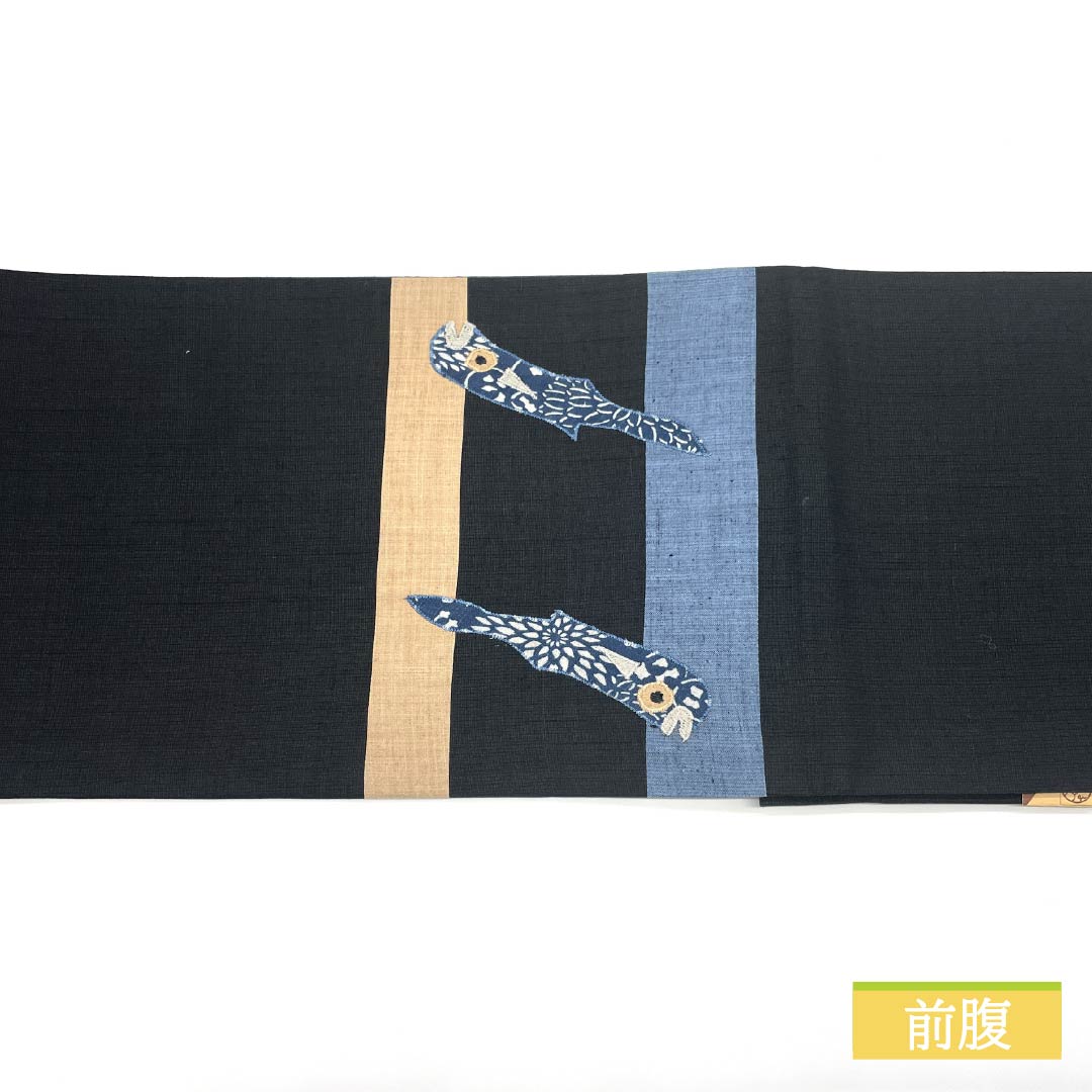 名古屋帯 パッチワーク 切嵌め 帯丈362cm 正絹 Sランク ポイント柄 カジュアル 黒系 1124006692310 開き仕立て