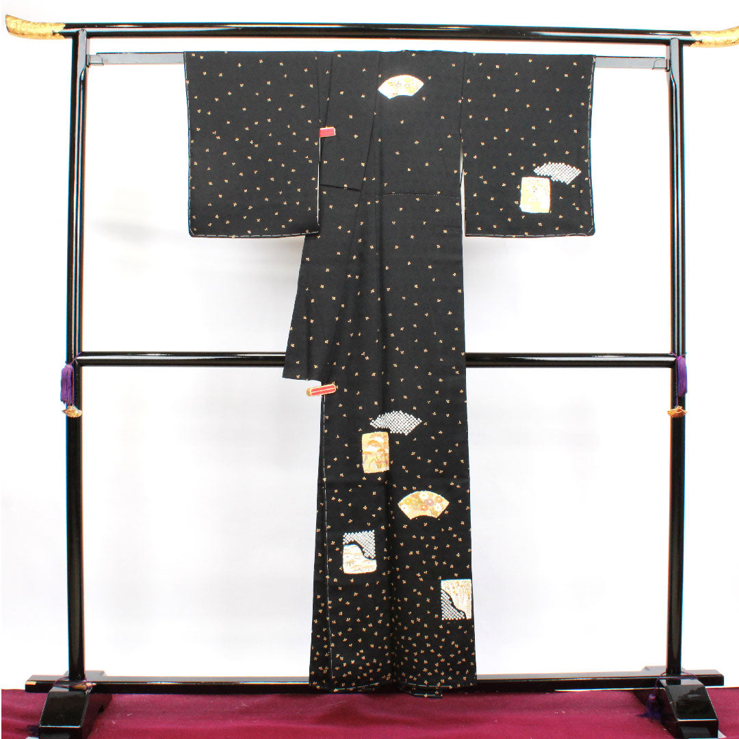 訪問着 袷 身丈155cm 裄丈61.5cm しつけ糸付き 未使用品 京友禅 吉祥文様 正絹 Sランク 黒系 1112002662310