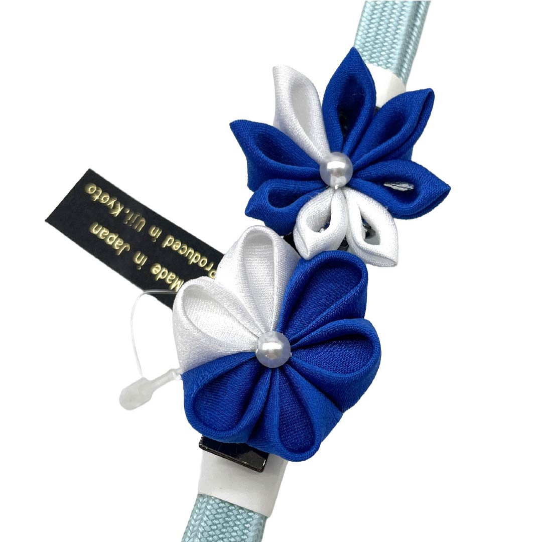(新品)帯締め 正絹 NEWランク 三分紐 砧青磁色（きぬたせいじいろ） 帯留め付き つまみ細工 日本製 長さ約135cm 幅約0.8cm カジュアル 水色系 1135006551324