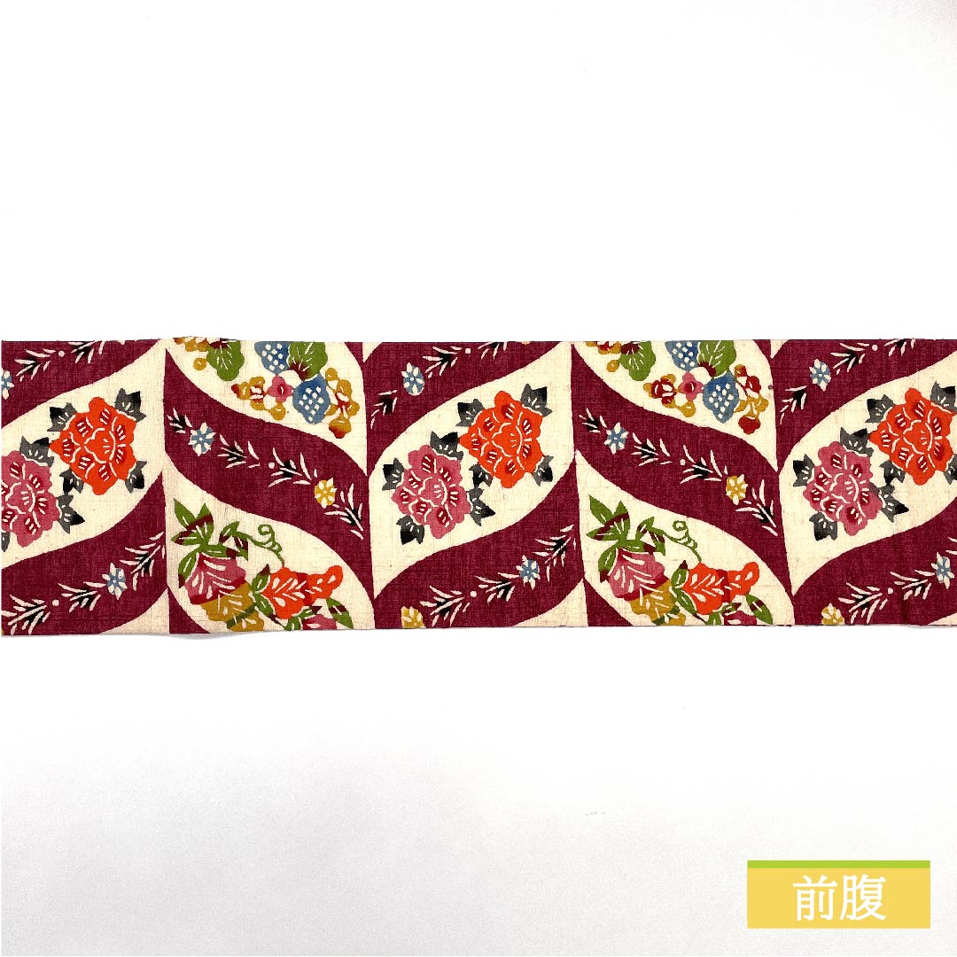 名古屋帯 正絹 深緋色（ふかきあけいろ） 花柄 帯丈355cm Sランク 六通 カジュアル 赤系 1124006362312 名古屋仕立て
