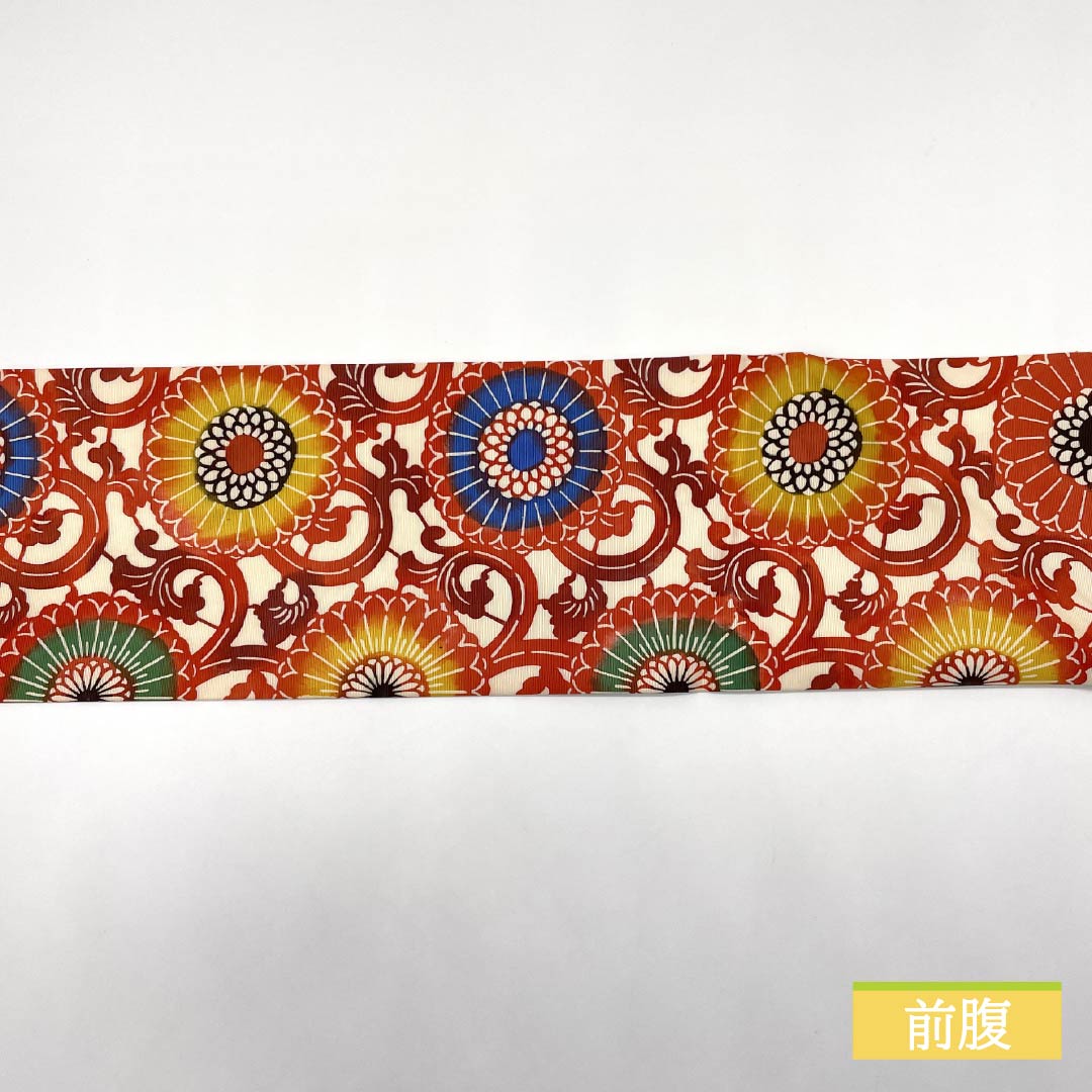 名古屋帯 生成り色（きなりいろ） 型染 菊唐草 帯丈358cm 正絹 Sランク 六通 カジュアル 白系 1124007782311 名古屋仕立て