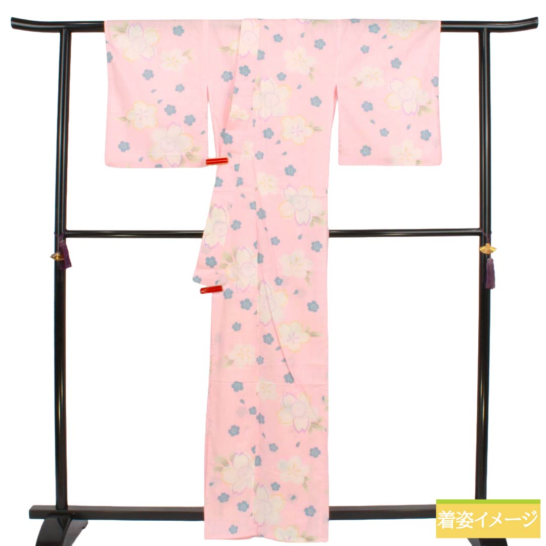 浴衣 木綿 Aランク 身丈161.5cm 裄丈64.5cm 退紅色（あらそめいろ） 桜 単衣 ピンク系 1118007493413