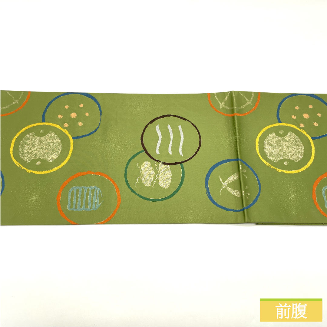 袋帯 正絹 Aランク 柳茶色（やなぎちゃいろ） 西陣織 白綾苑大庭 抽象模様 帯丈434cm 六通 カジュアル 緑系 1123016593319